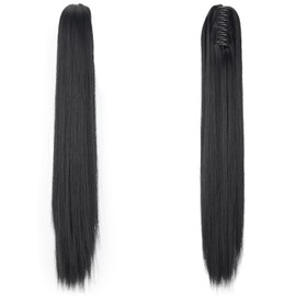 IFLY Wig, Ponytail, Long, Straight Clip, Ponite, Women's, 23.6 inches (60 cm), Black Hair, Heat Resistant, Hair Extension, Stylish, Natural, Choose Color (1B Black Hair)