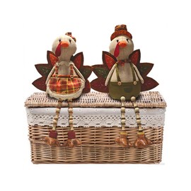 Fall Mantel Decor Thanksgiving Tabletop Decoration Stuffed Turkey, 12"*17" Turkey Shelf Sitting,Animals Figurines, Couple Doll Handmade Ornaments Autumn Decorations for Mantel Fireplace 1SET(2PCS)