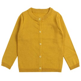 GSVIBK Girls Cardigan Long Sleeve Crewneck Cardigans Solid Knit Button Sweater Cardigan Baby Girl 6112 Mustard 2-3Y
