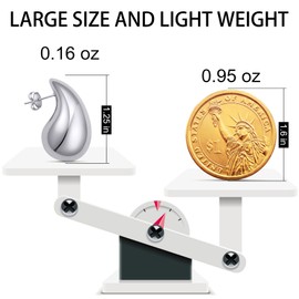 Chunky Gold Hoop Earrings for Women Tear Drop Earrings Statement Trendy Big Thick Lightweight Waterdrop with Hypoallergenic14K Gold Plated Earrings Fashion Jewelry for Women Girls (Silver)