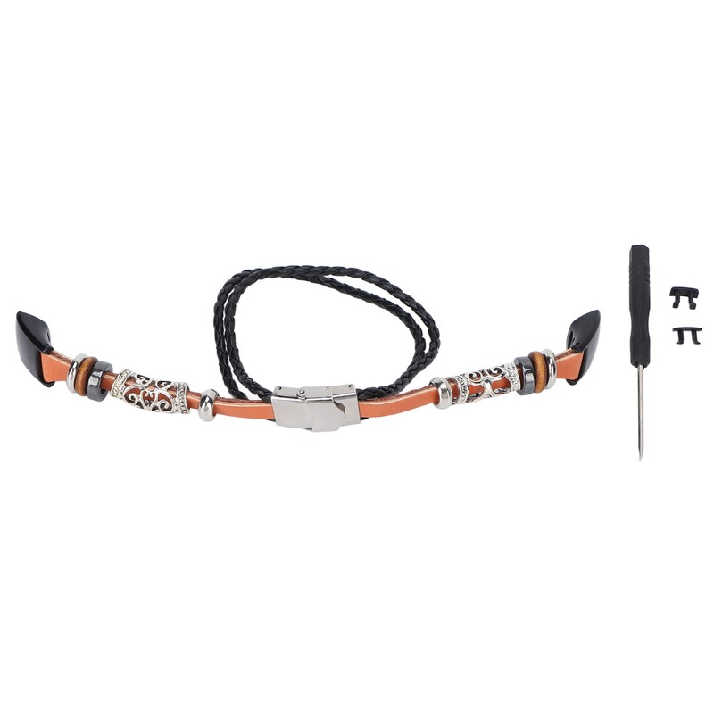 Retro Sports Watch Band Metal Beads Leather Wrist Watch Strap