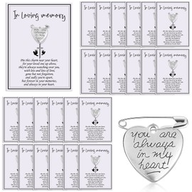 Funeral Memorial Heart Charm Keepsakes Message Charms Pendant with Cards and Safety Pins for Guest Funeral Mourning Event Brooch Sympathy Gifts(50 Sets)