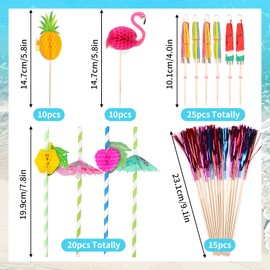 Ailvor Cocktail Accessories for Drinks,80pcs Cocktail Decorations Party Pack Including Drink Umbrellas,Stirring Stirrers, reuseable paper Straws,Sparkler Sticks for Summer Beach Party Food Drink Decoration