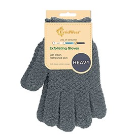 Evridwear Evridwear Exfoliating Dual Texture Bath Gloves for Shower, Spa, Massage and Body Scrubs, Dead Skin Cell Remover, Gloves with Hanging Loop (1 Pair Gray Heavy Glove)