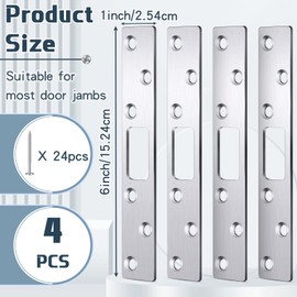 4 Pcs 6 Inch Door Strike Plate Security Latch Strike Stainless Steel Door Reinforcement Plate with Screws for Exterior Deadbolt Armor Heavy Duty Residential Use, Silver(Sliver)