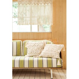 Mkono Wide Macrame Valance, 35" W x 26" H Short Window Treatments Panels Curtain Valance Woven Boho Wall Hanging Home Decor for Kitchen Bathroom Bedroom Living Room Apartment Dorm