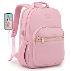 Laptop Backpack Women Work Bags - 15.6 inch Travel Backpack with USB Charger College Bookbag Waterproof Business Computer Backpack Anti-theft Casual Work Backpacks for Women Nurse Teacher Pink