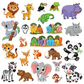 25Pcs Animals Refrigerator Magnets, Cartoon Elephant Lion Tiger Magnet Stickers Decals Animals Fridge Magnets for Home School Office Decorations