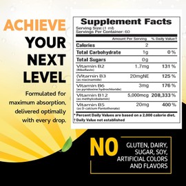 Vitamin B12 Liquid Drops - Vegan B12 vitamins 5000 mcg Methylcobalamin Fast-Acting Sublingual B Complex Liquid Vitamin B2, B3, B6 - Non-GMO, No Dairy, Soy & Sugar, Raspberry Flavor, 2 fl. oz.