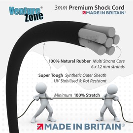Premium Black Shock Cord 3mm Diameter – 1, 2, 5, 10 & 25 Metre Lengths (Bungee Cord) – Made in UK (3mm Shock Cord, 1 Metre)