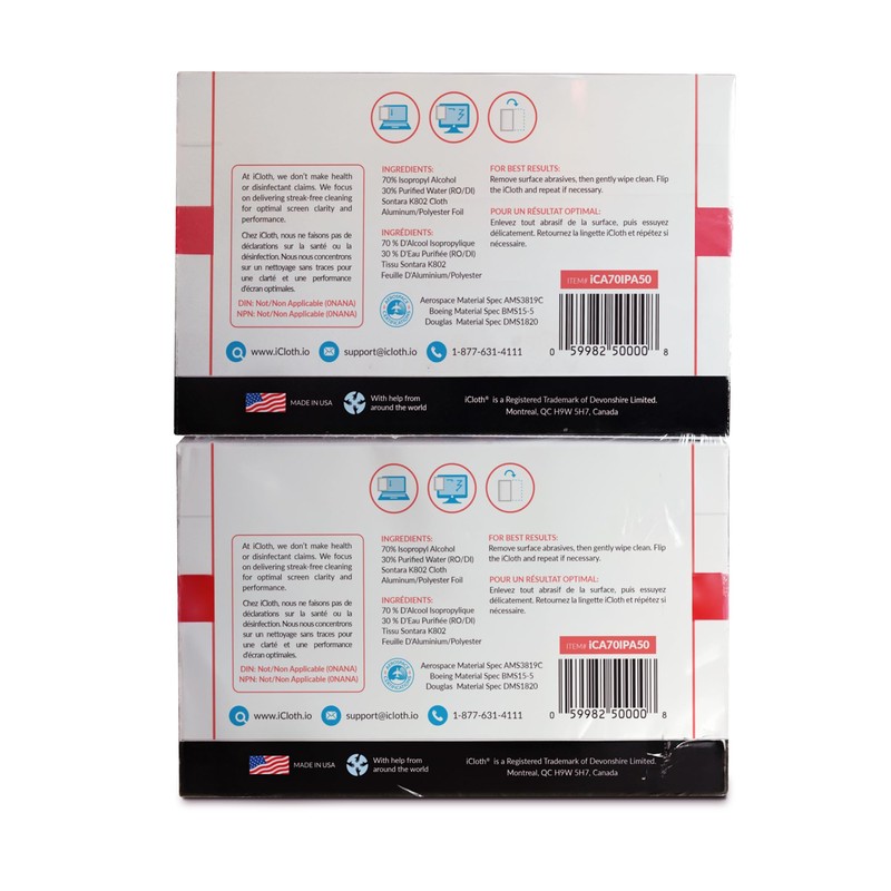 iCloth 70% Isopropyl Alcohol Large Screen and Electronics Wipes, Lint-Free,