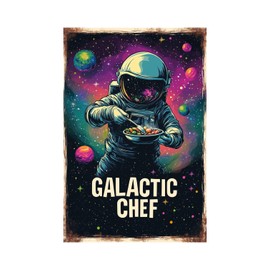 Astronauts Tin Signs, Outer Space Metal Arts, Universe Space Poster, Galactic Chef Cooking Kitchen, Planet Positive Wall Decor Plaque for Boys Kids Nursery, Game room 8 X 12 Inches