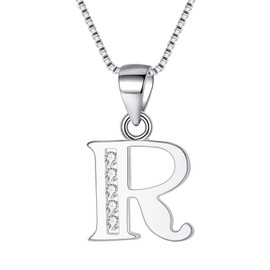 Clearine 925 Sterling Silver Initial Necklace CZ 26 Letters R Alphabet Charm Pendant Jewellery Gifts for Women Mom Girlfriend Girls Teen Anniversary Birthday Mothers Day Christmas Valentines