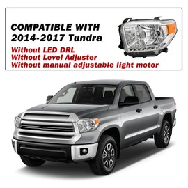 SOCKIR Halogen Headlight fits for 2014-2017 Tundra Halogen Headlamps Assembly [with Bulbs] Without Level Adjuster Chrome Housing and Amber Reflector