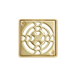Schluter Kerdi-Drain Classic Shower Grate Kit with Integrated Slope Bonding Flange - Ideal for Tile Showers - 4" Grate Size, Square, Classic Gold Finish - KD4GRKECG