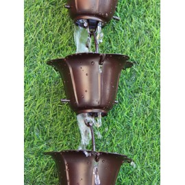 KAM Home Flower Rain Chain with Brass Bolt Gutter Adapter Installation Kit (8.5 FT, Brown)