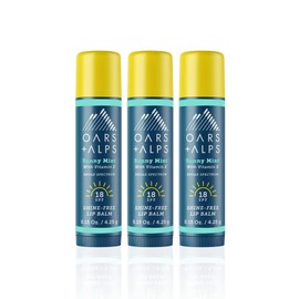 Oars + Alps Lip Suncreen, SPF 18 Lip Balm, Shine Free Sunscreen for Lips, Infused with Vitamin E, Peppermint & Spearmint, Water & Sweat Resistant, Moisturizing, Hydrating, Sunny Mint Scent, 3pk