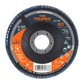 Truper DLT-1718, Disco laminado, alto rendimiento, diámetro 4 1/2", 7/8", grano 80