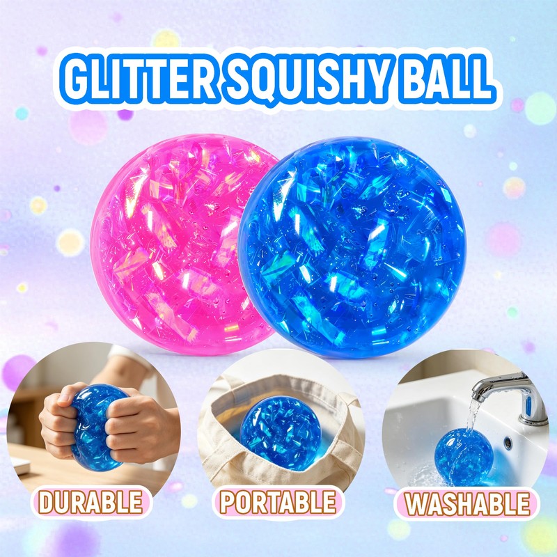 4 INCH Glitter Squishy Stress Ball, Jumbo Blue Squishy Ball