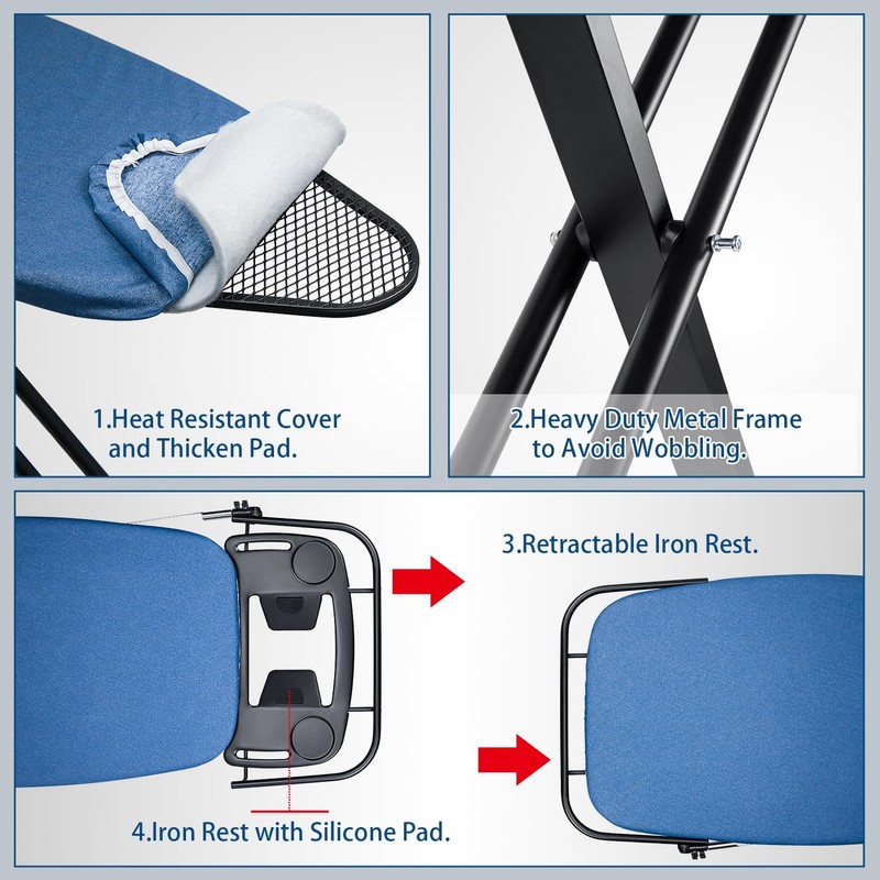 Duwee 18"x48" Deluxe Ironing Board with Retractable Iron Rest,Extra Wide