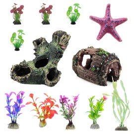 Fish Tank Decorations, 12pcs Aquarium Plants Décor Artificial Fish Cave Hideouts for Aquarium Decorations, Full Set of Fish Tank Plants Aquarium Plants, Fish Tank Accessories