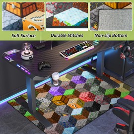 Block Game Rug Teen Boys Carpet with Pixel Games Element Decoration Mat, Cube Block Game Rugs for Boy’s Bedroom Living Room Playroom, Non-Slip Children Gaming Area Rugs (70" x 55")