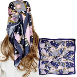 stylFRSH Satin Bandanas Head Scarf For Women, Hair Scarves Accessories Fashion Wrap Neck Silk Sleeping Headscarf, Blue White,35 x 35 Inch (WS203ABS35)