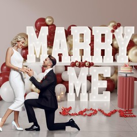 Marry Me Light Up Letters, Marquee Letters 3 Feet Tall with Rose Petals for Proposal Engagement Wedding Party, Romantic Decorations Will You Marry Me Sign for Wedding Decorations