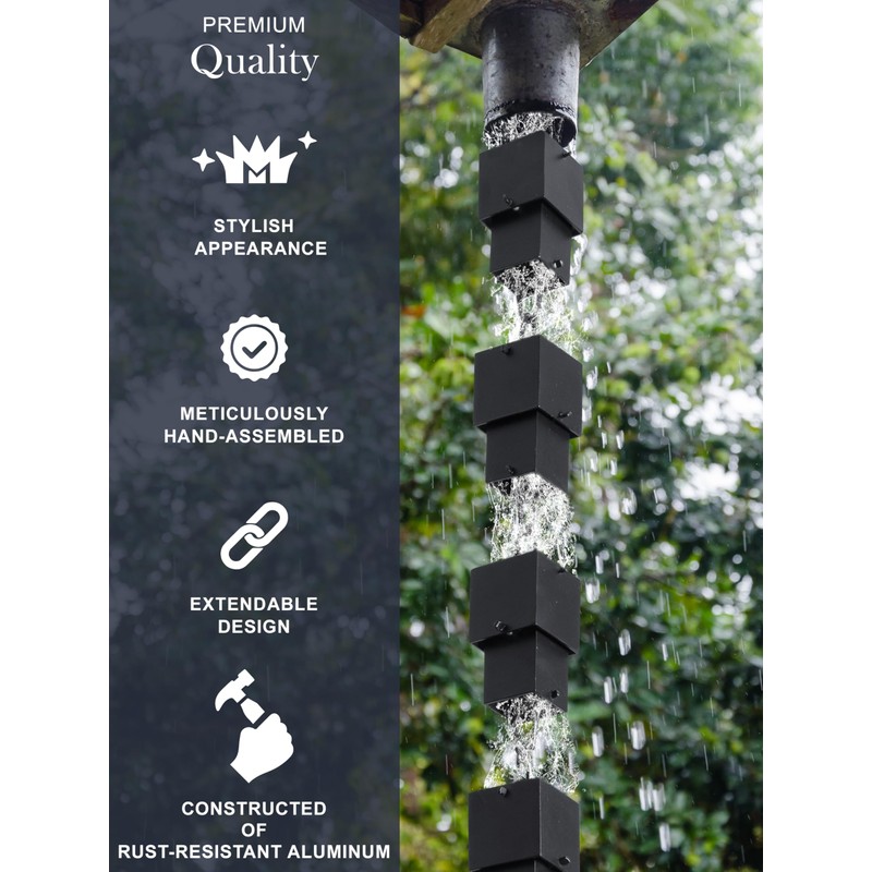 Monarch Rain Chains AluminumMulti Cube Rain Chain, 8.5 Ft Black
