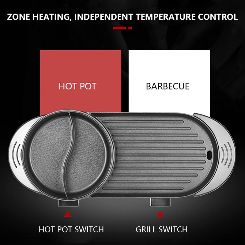 Kathring Electric Hot Pot with Grill, 110V Multifunctional BBQ Hot