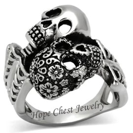 Hope Chest Jewelry HCJ Stainless Steel Day of the Dead Skull Skeleton Biker Men's Ring SZ 8-13 - 9