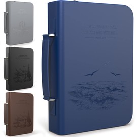 DEHITE Bible Cover Case for Women and Men – Leather Bible Carrying Bag Large Size – | Fits Book 7 x 10.1 x 1.9 in | Pen Slots | Zippered Pocket | Premium Faux Leather – Blue Book Accessories