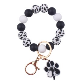 Phamines Silicone Bead Leopard Keychain Wristlet,Dog Claw Pendant Bracelet Keyring for Women,Car Key Holder Bag Accessories (Black)