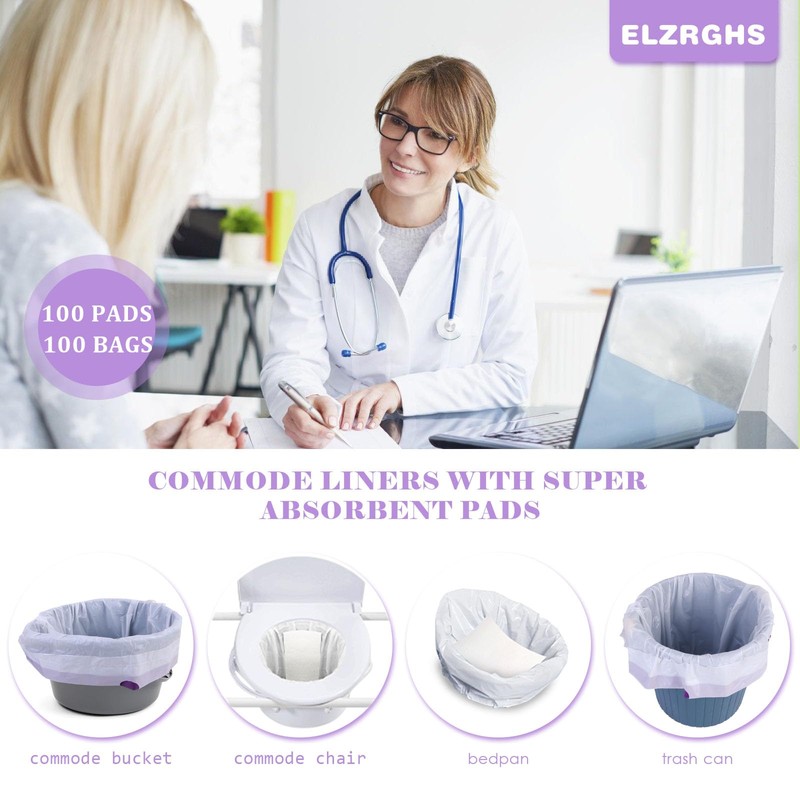 Elzrghs Commode Liners with Absorbent Pads for Bedside Commode, Commode