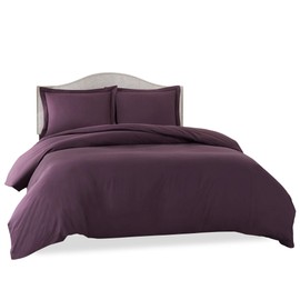 Clara Clark Duvet Cover Ultra Soft Double Brushed Microfiber - Comforter Cover with Button Closure and 2 Pillow Shams, Eggplant, Twin - 68"x90"