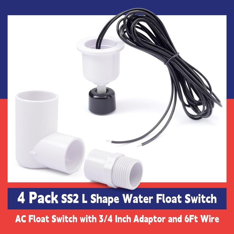 Dusledel 4 Pack SS2 L Shape Water Float Switch AC