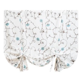 VOGOL Linen Textured Window Shade, Country Style Tie Up Flower Embroidered Drapes & Curtains, 1 Panel Light Filtering Solid Treatment for Nursery Cafe, W45 x L63, Rod Pocket