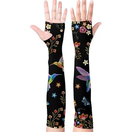 Garden Sleeves for Women Boho Gardening Sleeves with Thumb Holes UV Sun Protection Arm Sleeves for Women - Color: Black Hummingbird