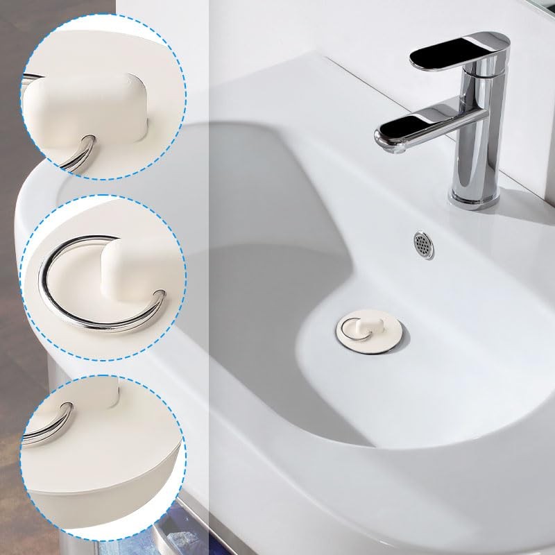 White Rubber Sink Plugs with Hanging Ring - 4PCS, Adjustable