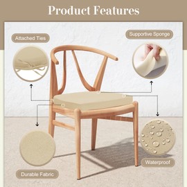 cozyide Outdoor Chair Cushions, Waterproof Patio Seat Cushions with Adjustable Straps, Round Corner Patio Chair Cushions for Garden, Beige, 17x16x2 Inch (Pack of 4)