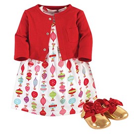 Little Treasure Baby Girls' Cotton Cardigan, Dress and Shoe, Glitzmas, 6-9 Months