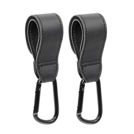 Stroller Hooks,Leather Strap Hook for Hanging Diaper Bag,2-Pack Universal Hooks for Pram,Wheelchair,Car,Shopping and Pet Cart (Black)