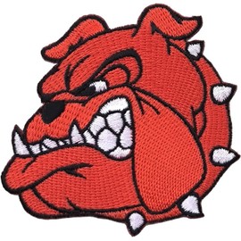 Bulldog Embroidered Iron On Patches Assorted Designs for Apparel Bags and Hats Cartoon Patch Biker Patch Dog Patch Animal (Red, One Size)