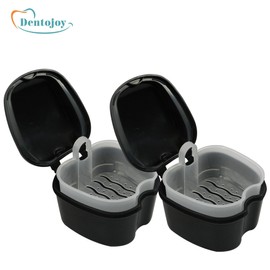 Dentojoy Denture Box in Black Color - Dental Orthodontic Retainer Case | Teeth Storage Box, Denture Storage Case Fake Tooth Holder with Strainer (2)