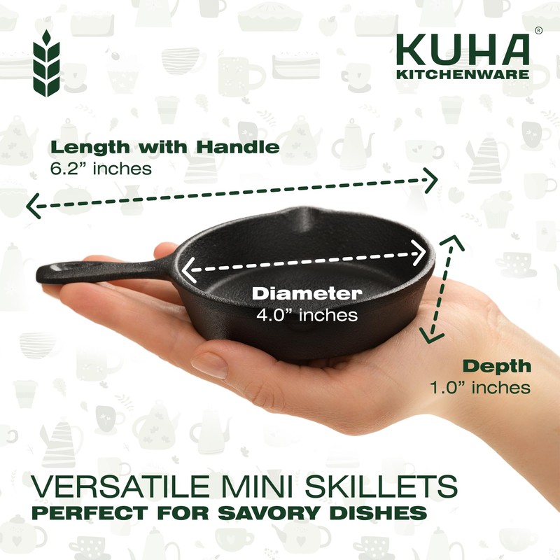 KUHA Small Cast Iron Skillet Set | Pre-Seasoned Mini Cast