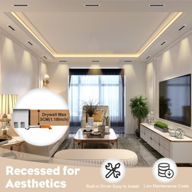 HKKQ 5W Linear LED Recessed Lighting, 3000K Warm 375LM White Spotlight Indoor, Downlight with Non-Dimmable Built-in Driver (Ra85/30°/Inner Black with White Trim)