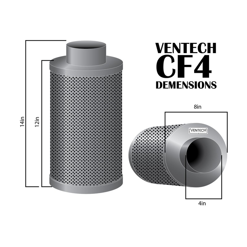 VenTech 4" x 12" 210 CFM Carbon Charcoal Ordor Control