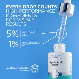 Dernier Glycolic Acid Serum 5% with Hyaluronic Acid 1% - Face Dark Spot Treatment Hyperpigmentation Exfoliant Resurfacing Brightening Glow Moisturizer Redness Hydrating Facial Peeling Women (1 fl oz)