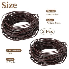 2 Roll 2mm x 11Yard Leather Cord,Round Leather String,Retro Brown Leather Lace,Leather Rope Cord Leather Twine for Bracelets,Necklaces,Jewelry Making and Crafts,Shoelaces,Braided Bracelets