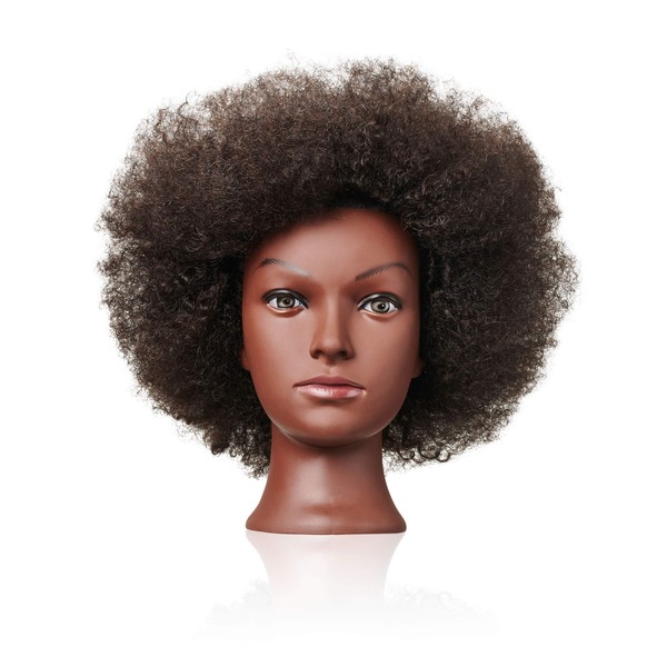 Afro Kinky Tight Curl Type 4 Hair Brown Skinned Mannequin Training and Styling Head Retains Curl Pattern after washing